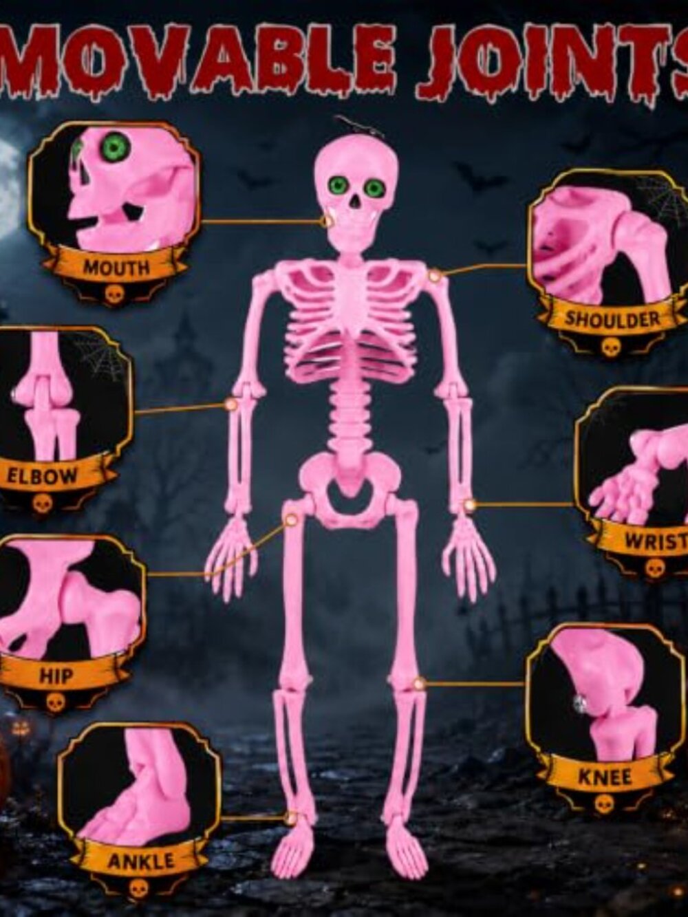 6 Pack 16" Halloween Pink Skeleton Decoration - Picture 6 of 6